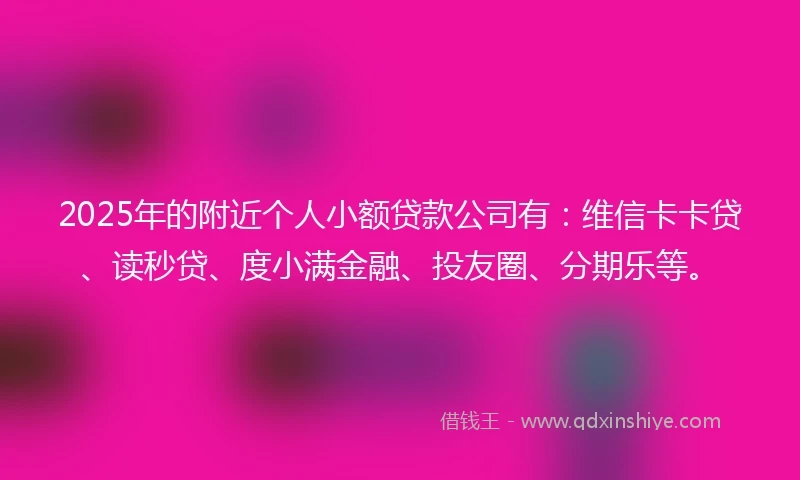 2025年的附近个人小额贷款公司有：维信卡卡贷、读秒贷、度小满金融、投友圈、分期乐等。