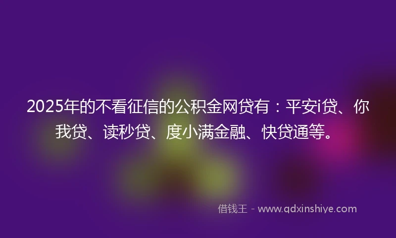 2025年的不看征信的公积金网贷有：平安i贷、你我贷、读秒贷、度小满金融、快贷通等。