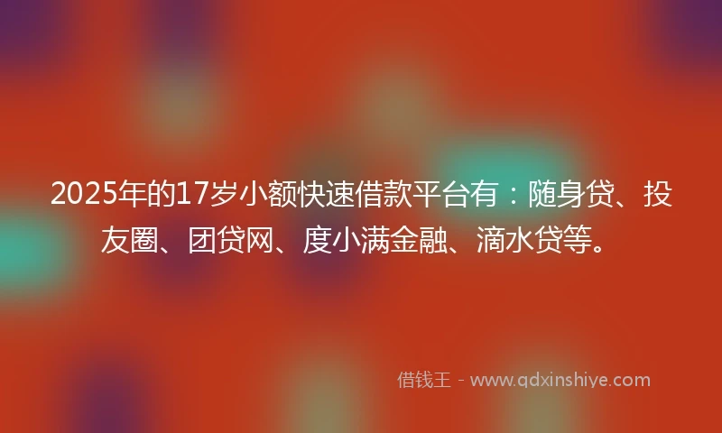 2025年的17岁小额快速借款平台有：随身贷、投友圈、团贷网、度小满金融、滴水贷等。