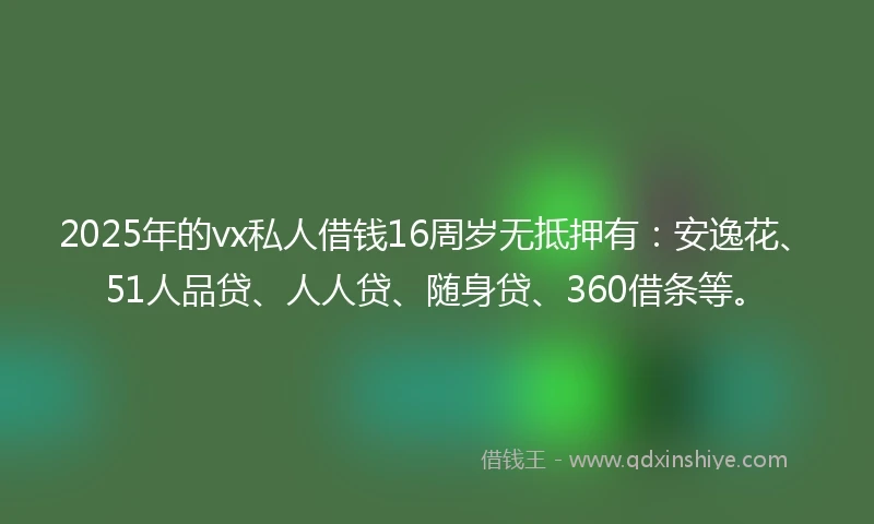 2025年的vx私人借钱16周岁无抵押有：安逸花、51人品贷、人人贷、随身贷、360借条等。