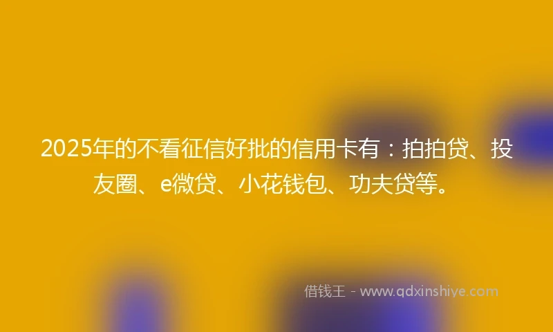 2025年的不看征信好批的信用卡有：拍拍贷、投友圈、e微贷、小花钱包、功夫贷等。