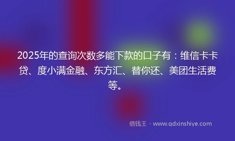 2025年的查询次数多能下款的口子有：维信卡卡贷、度小满金融、东方汇、替你还、美团生活费等。