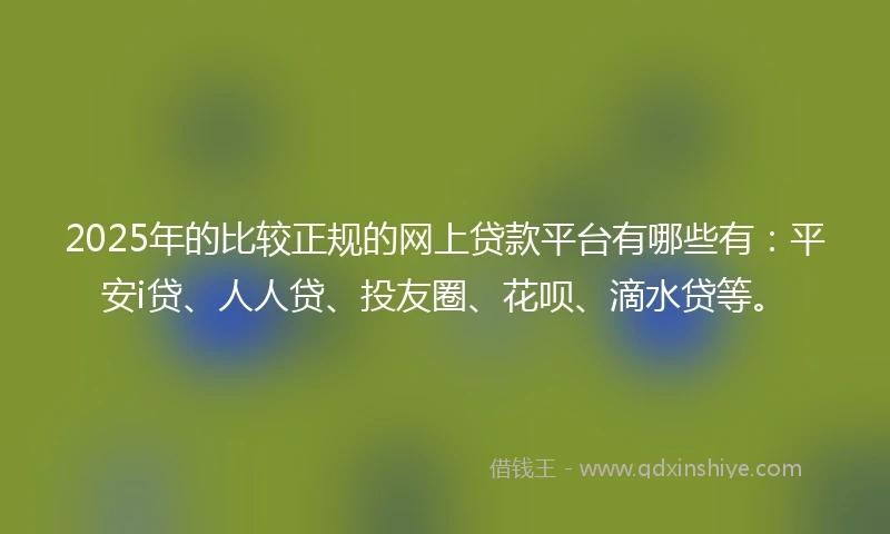 2025年的比较正规的网上贷款平台有哪些有：平安i贷、人人贷、投友圈、花呗、滴水贷等。