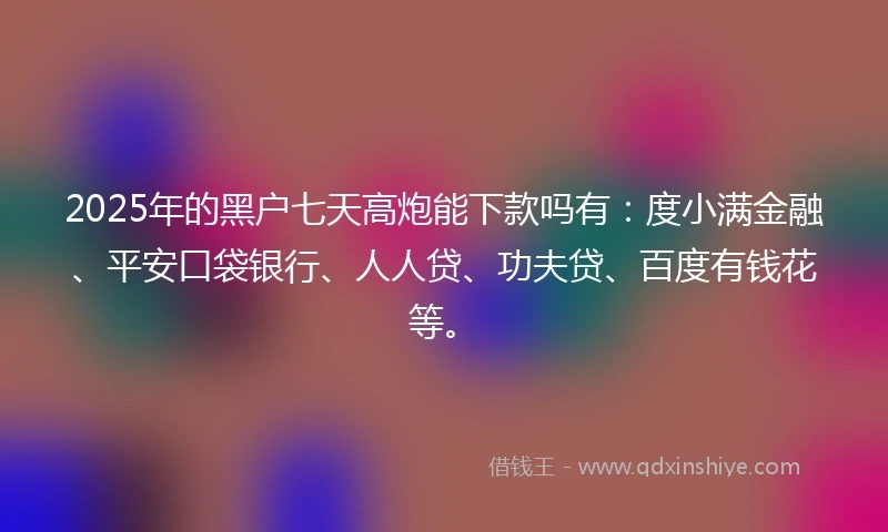 2025年的黑户七天高炮能下款吗有：度小满金融、平安口袋银行、人人贷、功夫贷、百度有钱花等。