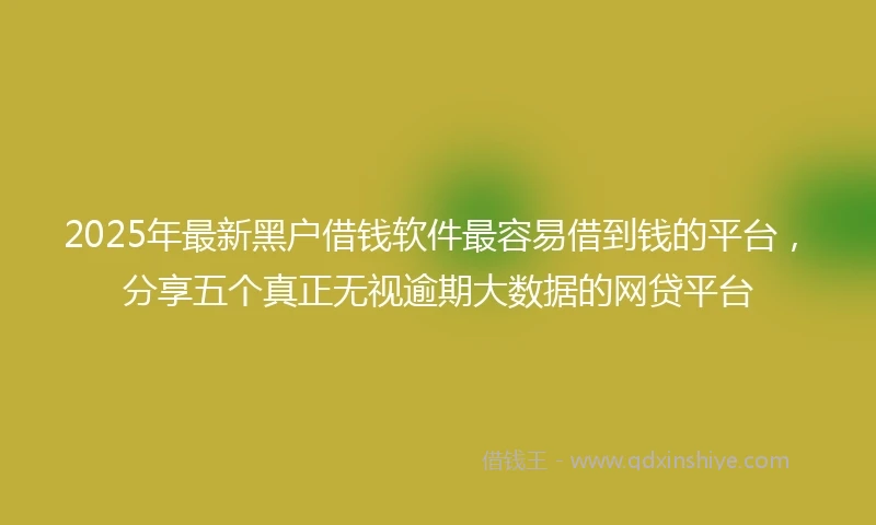 2025年最新黑户借钱软件最容易借到钱的平台，分享五个真正无视逾期大数据的网贷平台