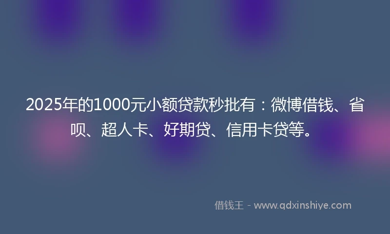 2025年的1000元小额贷款秒批有：微博借钱、省呗、超人卡、好期贷、信用卡贷等。