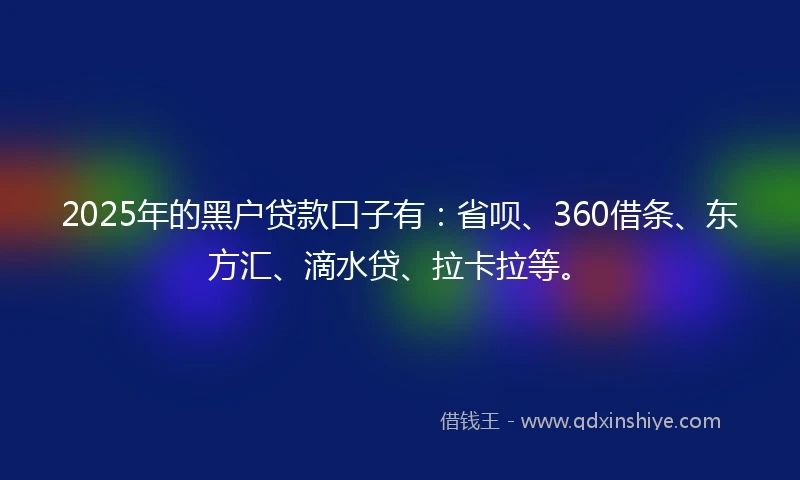 2025年的黑户贷款口子有：省呗、360借条、东方汇、滴水贷、拉卡拉等。