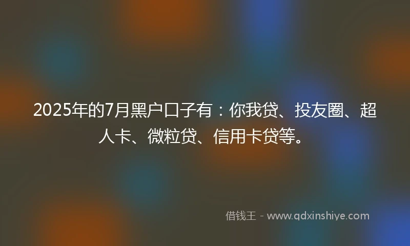 2025年的7月黑户口子有：你我贷、投友圈、超人卡、微粒贷、信用卡贷等。