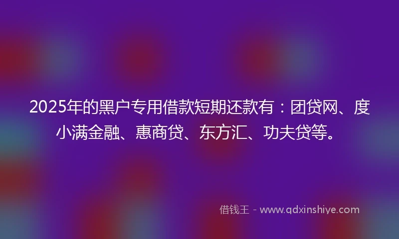 2025年的黑户专用借款短期还款有：团贷网、度小满金融、惠商贷、东方汇、功夫贷等。