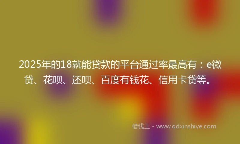 2025年的18就能贷款的平台通过率最高有：e微贷、花呗、还呗、百度有钱花、信用卡贷等。