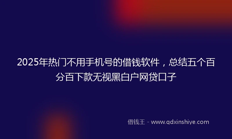 2025年热门不用手机号的借钱软件，总结五个百分百下款无视黑白户网贷口子