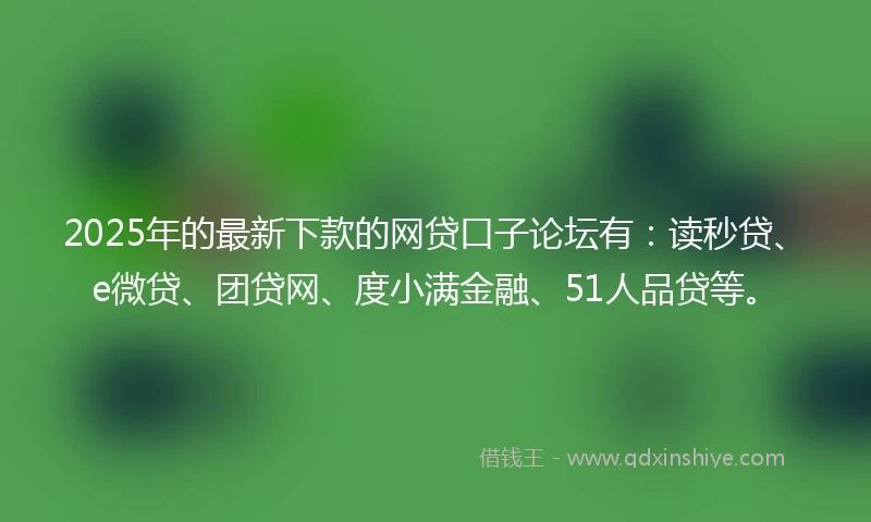 2025年的最新下款的网贷口子论坛有：读秒贷、e微贷、团贷网、度小满金融、51人品贷等。