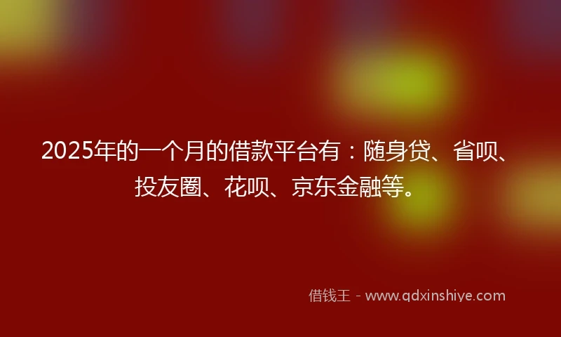 2025年的一个月的借款平台有：随身贷、省呗、投友圈、花呗、京东金融等。