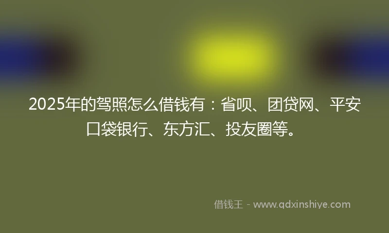 2025年的驾照怎么借钱有：省呗、团贷网、平安口袋银行、东方汇、投友圈等。