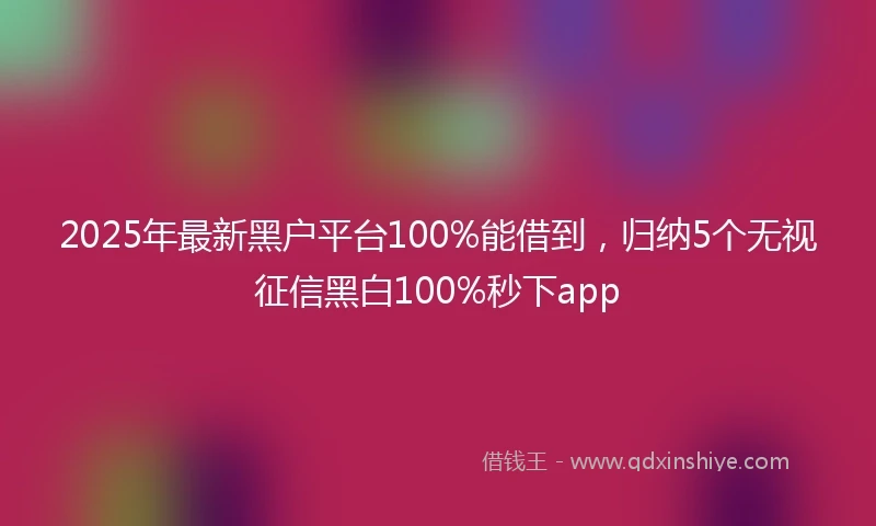 2025年最新黑户平台100%能借到，归纳5个无视征信黑白100%秒下app