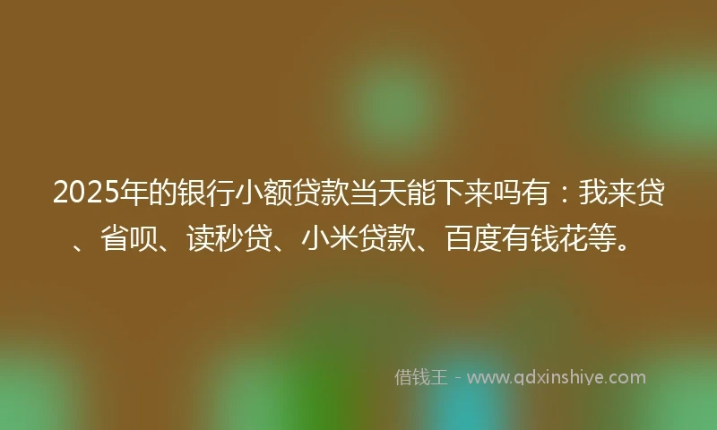 2025年的银行小额贷款当天能下来吗有：我来贷、省呗、读秒贷、小米贷款、百度有钱花等。