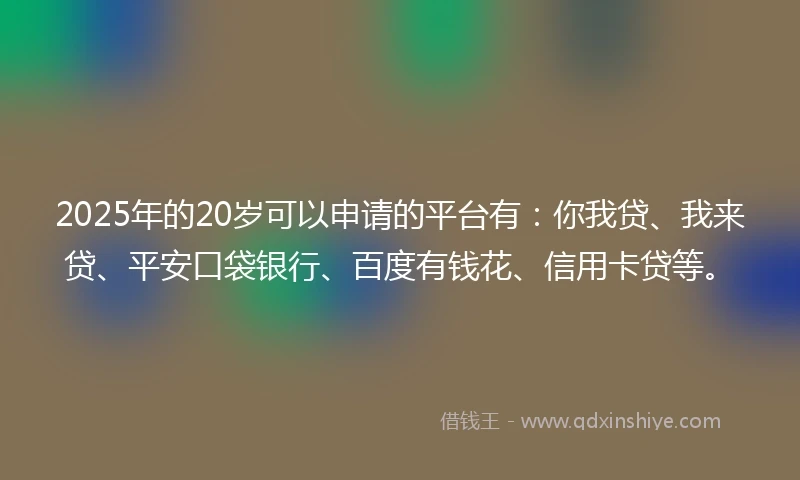 2025年的20岁可以申请的平台有：你我贷、我来贷、平安口袋银行、百度有钱花、信用卡贷等。
