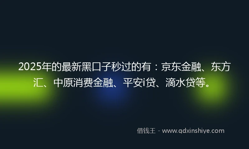 2025年的最新黑口子秒过的有：京东金融、东方汇、中原消费金融、平安i贷、滴水贷等。