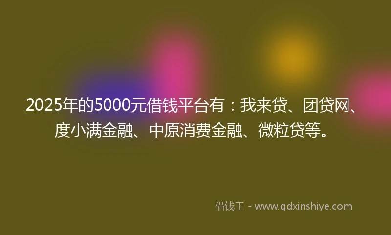 2025年的5000元借钱平台有：我来贷、团贷网、度小满金融、中原消费金融、微粒贷等。