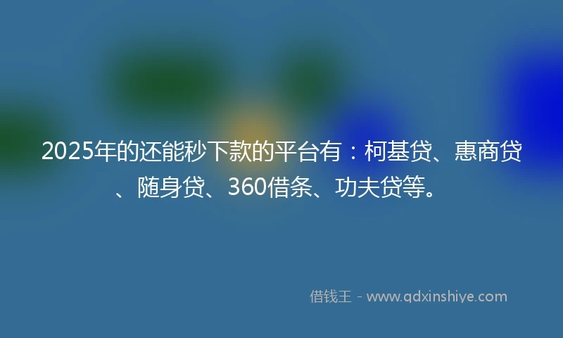 2025年的还能秒下款的平台有：柯基贷、惠商贷、随身贷、360借条、功夫贷等。