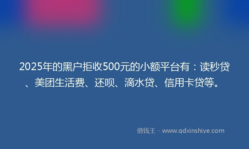 2025年的黑户拒收500元的小额平台有：读秒贷、美团生活费、还呗、滴水贷、信用卡贷等。
