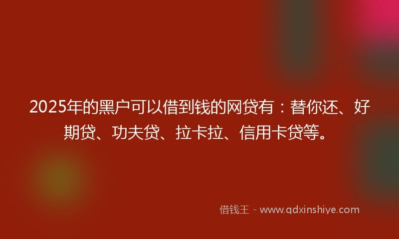 2025年的黑户可以借到钱的网贷有：替你还、好期贷、功夫贷、拉卡拉、信用卡贷等。