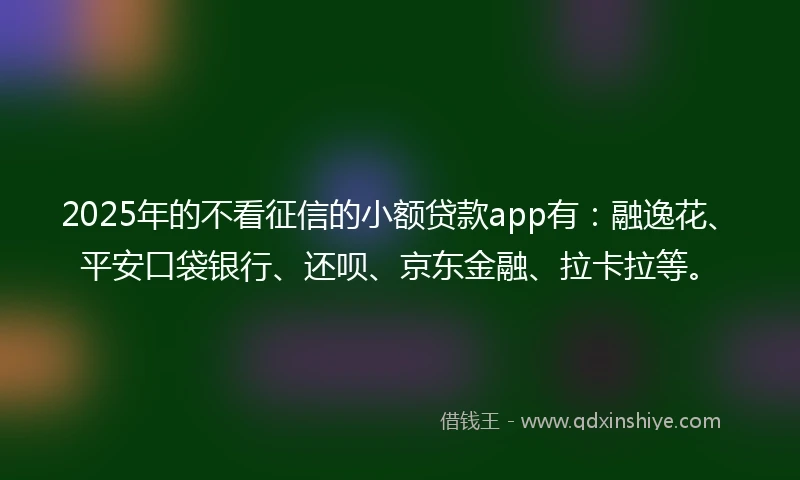 2025年的不看征信的小额贷款app有：融逸花、平安口袋银行、还呗、京东金融、拉卡拉等。
