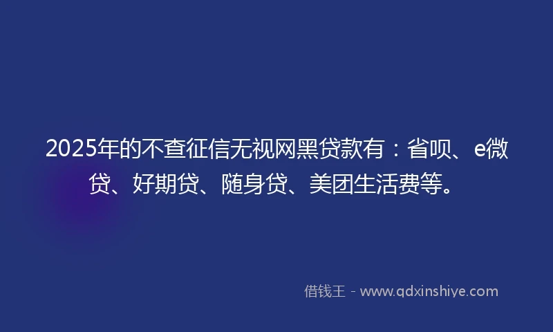 2025年的不查征信无视网黑贷款有:省呗、e微贷、好期贷、随身贷、美团生活费等。