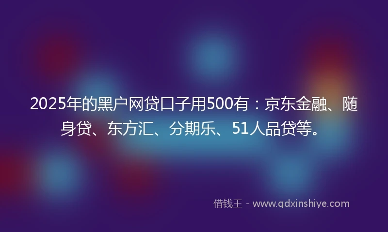 2025年的黑户网贷口子用500有：京东金融、随身贷、东方汇、分期乐、51人品贷等。