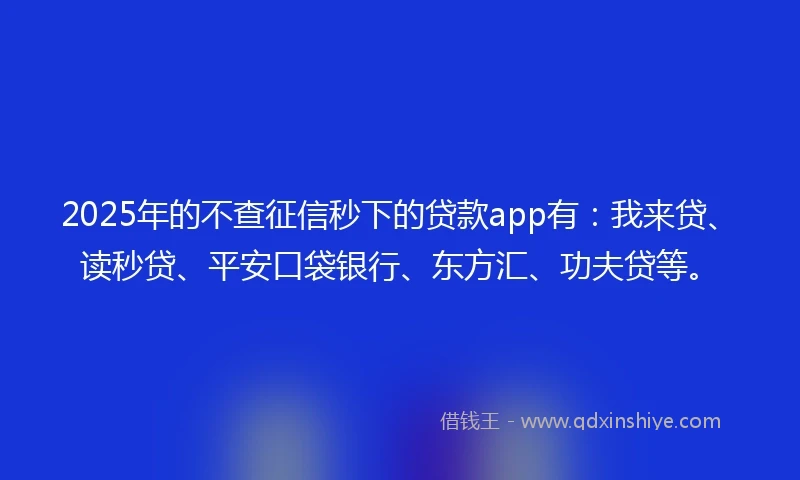 2025年的不查征信秒下的贷款app有：我来贷、读秒贷、平安口袋银行、东方汇、功夫贷等。