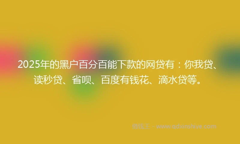 2025年的黑户百分百能下款的网贷有:你我贷、读秒贷、省呗、百度有钱花、滴水贷等。