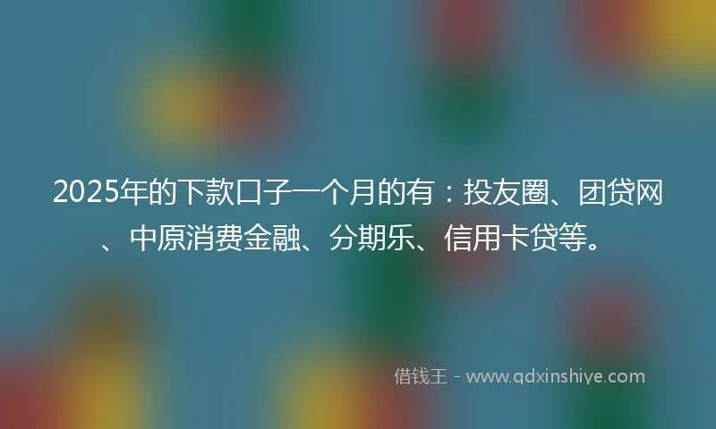 2025年的下款口子一个月的有：投友圈、团贷网、中原消费金融、分期乐、信用卡贷等。