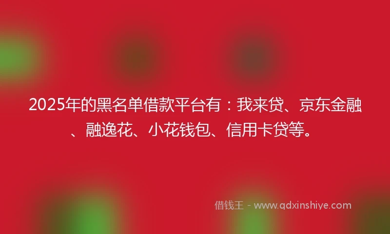 2025年的黑名单借款平台有：我来贷、京东金融、融逸花、小花钱包、信用卡贷等。