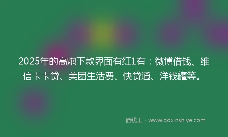 2025年的高炮下款界面有红1有：微博借钱、维信卡卡贷、美团生活费、快贷通、洋钱罐等。