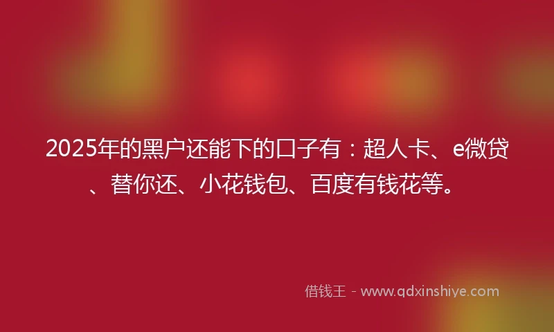 2025年的黑户还能下的口子有：超人卡、e微贷、替你还、小花钱包、百度有钱花等。