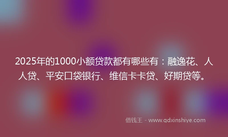 2025年的1000小额贷款都有哪些有：融逸花、人人贷、平安口袋银行、维信卡卡贷、好期贷等。