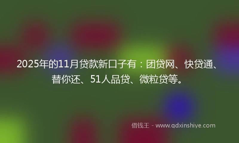 2025年的11月贷款新口子有：团贷网、快贷通、替你还、51人品贷、微粒贷等。