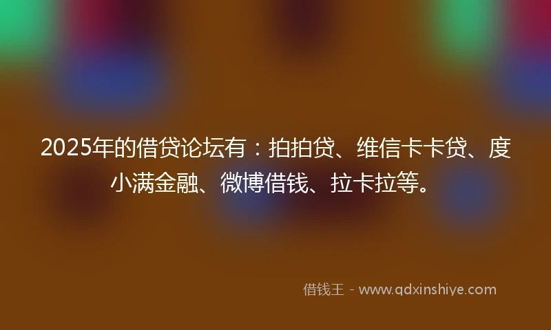 2025年的借贷论坛有：拍拍贷、维信卡卡贷、度小满金融、微博借钱、拉卡拉等。