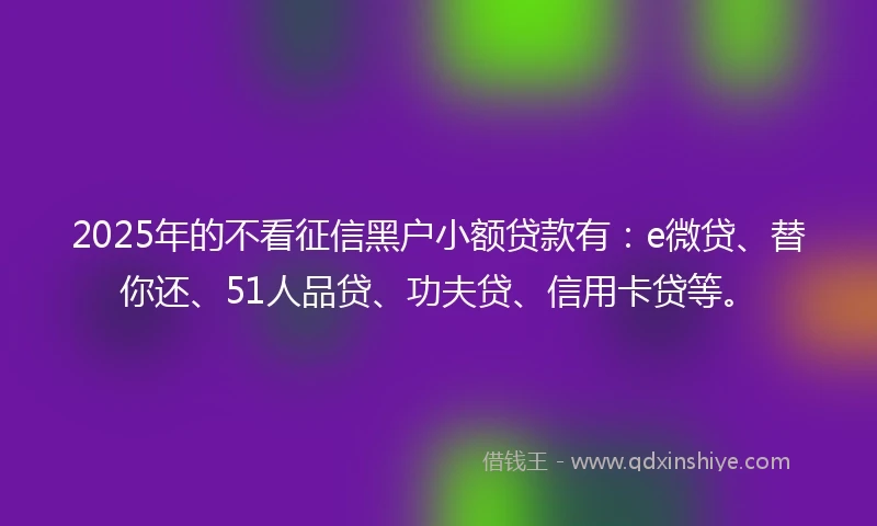 2025年的不看征信黑户小额贷款有:e微贷、替你还、51人品贷、功夫贷、信用卡贷等。