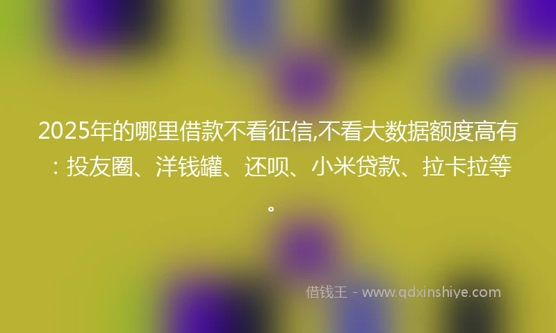 2025年的哪里借款不看征信,不看大数据额度高有：投友圈、洋钱罐、还呗、小米贷款、拉卡拉等。