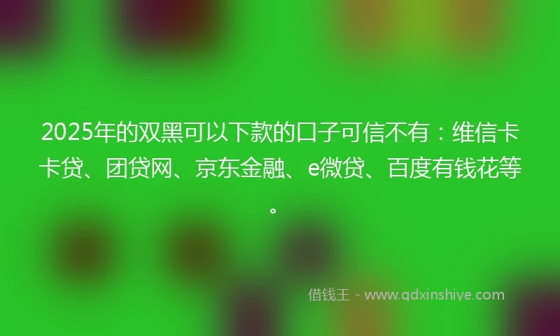 2025年的双黑可以下款的口子可信不有：维信卡卡贷、团贷网、京东金融、e微贷、百度有钱花等。