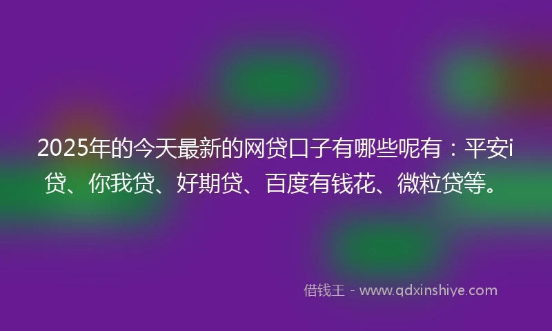 2025年的今天最新的网贷口子有哪些呢有：平安i贷、你我贷、好期贷、百度有钱花、微粒贷等。