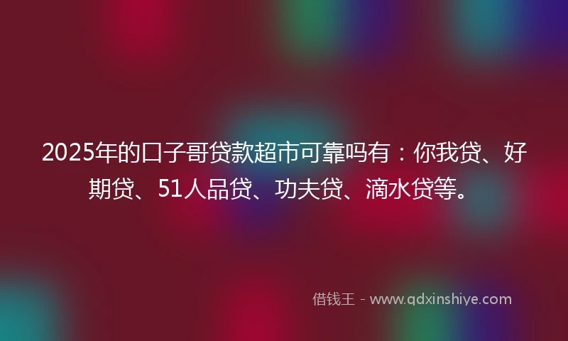 2025年的口子哥贷款超市可靠吗有：你我贷、好期贷、51人品贷、功夫贷、滴水贷等。