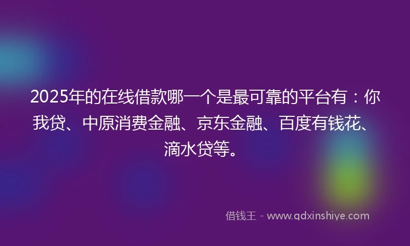 2025年的在线借款哪一个是最可靠的平台有：你我贷、中原消费金融、京东金融、百度有钱花、滴水贷等。