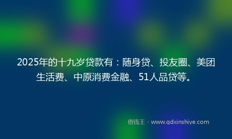 2025年的十九岁贷款有：随身贷、投友圈、美团生活费、中原消费金融、51人品贷等。