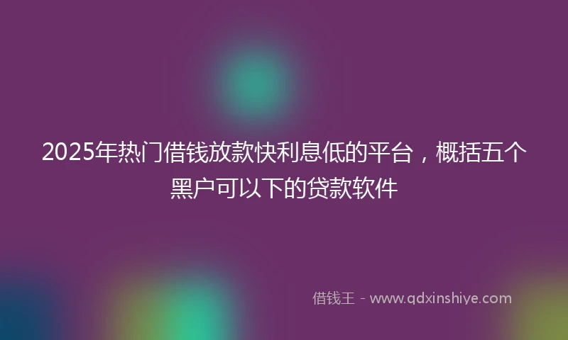 2025年热门借钱放款快利息低的平台，概括五个黑户可以下的贷款软件
