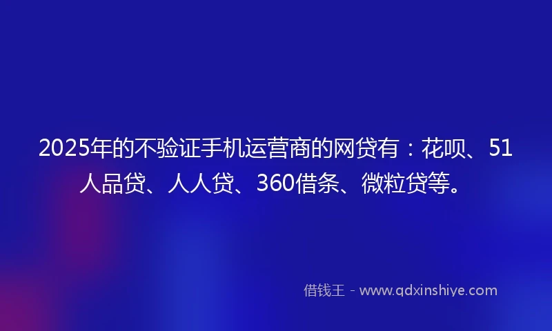 2025年的不验证手机运营商的网贷有：花呗、51人品贷、人人贷、360借条、微粒贷等。
