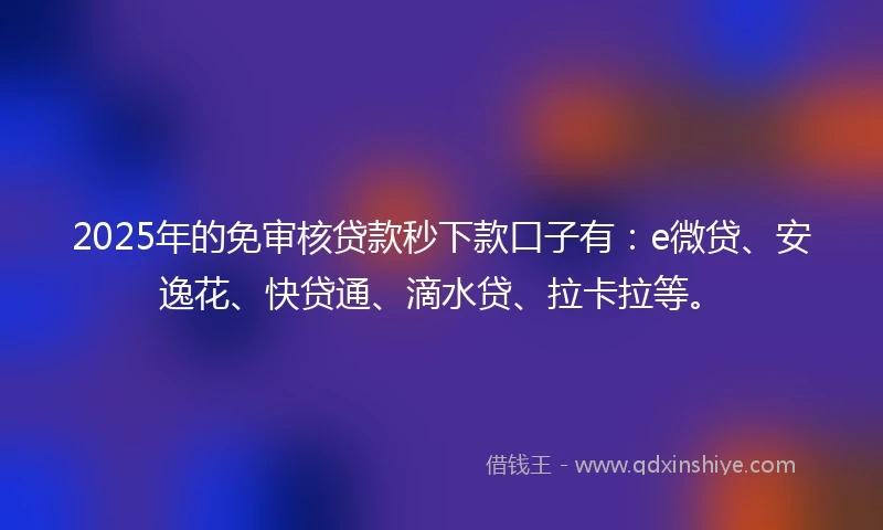 2025年的免审核贷款秒下款口子有：e微贷、安逸花、快贷通、滴水贷、拉卡拉等。