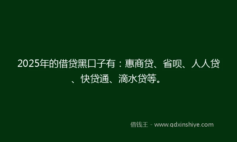 2025年的借贷黑口子有：惠商贷、省呗、人人贷、快贷通、滴水贷等。