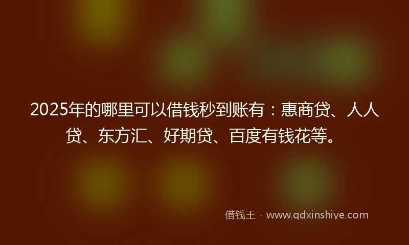 2025年的哪里可以借钱秒到账有：惠商贷、人人贷、东方汇、好期贷、百度有钱花等。
